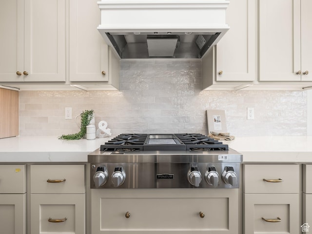 1554 S 920 E, Salem, UT 84653 - kitchen featuring stainless steel gas cooktop, backsplash, light countertops, and extractor fan