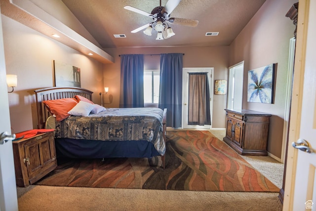 2201 S San Carlos Ct, Bloomington, UT 84790 - carpeted bedroom with vaulted ceiling, baseboards, a textured ceiling, and visible vents