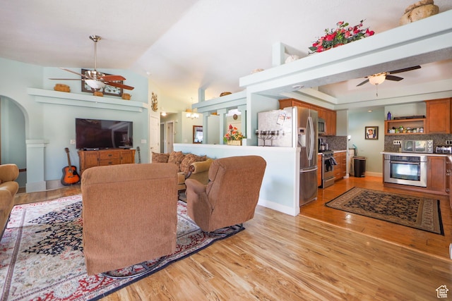 2201 S San Carlos Ct, Bloomington, UT 84790 - living room with light wood finished floors and ceiling fan
