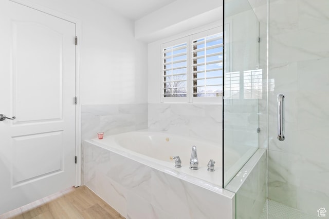 1354 S Star Cir W, Saratoga Springs, UT 84045 - bathroom with a bath, wood finished floors, and a marble finish shower
