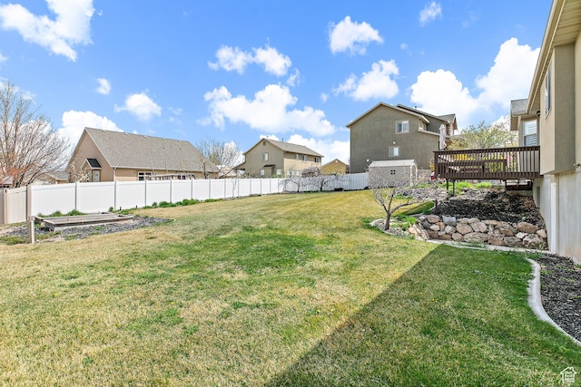 1354 S Star Cir W, Saratoga Springs, UT 84045 - view of yard with a residential view, fence, a vegetable garden, a deck, and a shed