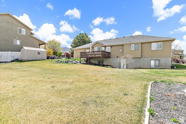 1354 S Star Cir W, Saratoga Springs, UT 84045 - view of yard featuring fence, a wooden deck, an outbuilding, and a storage shed