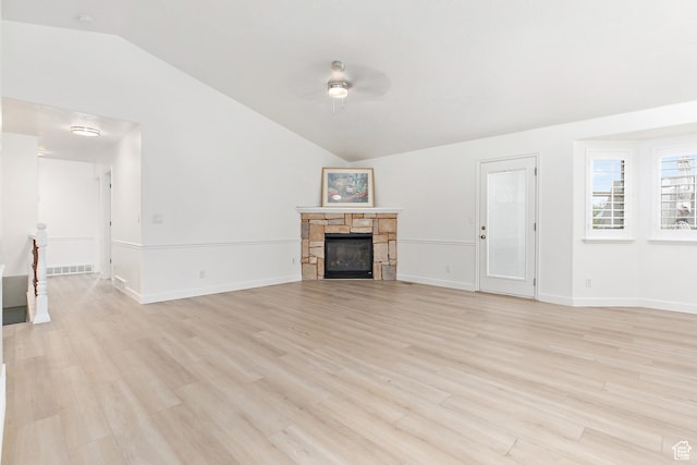 1354 S Star Cir W, Saratoga Springs, UT 84045 - unfurnished living room with ceiling fan, lofted ceiling, and light wood-style floors