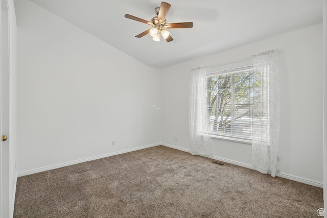 314 E 1000 N, Spanish Fork, UT 84660 - carpeted spare room featuring baseboards, a ceiling fan, visible vents, and lofted ceiling