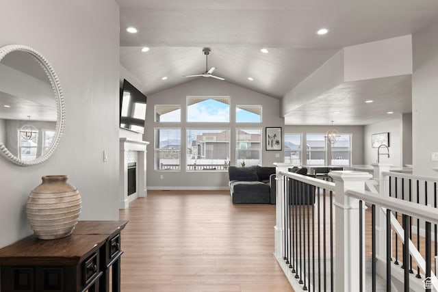 3698 S 5325 W, Hooper, UT 84315 - hall with light wood-style flooring, recessed lighting, an inviting chandelier, an upstairs landing, and lofted ceiling