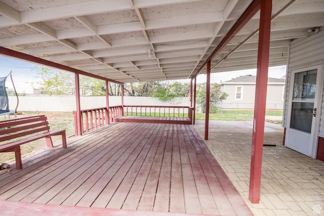418 E 100 N, Vernal, UT 84078 - deck with a trampoline, a patio area, and a fenced backyard