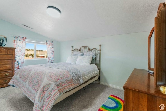 770 W Carter Dr, Pine Valley, UT 84781 - bedroom featuring carpet floors, vaulted ceiling, visible vents, and baseboards