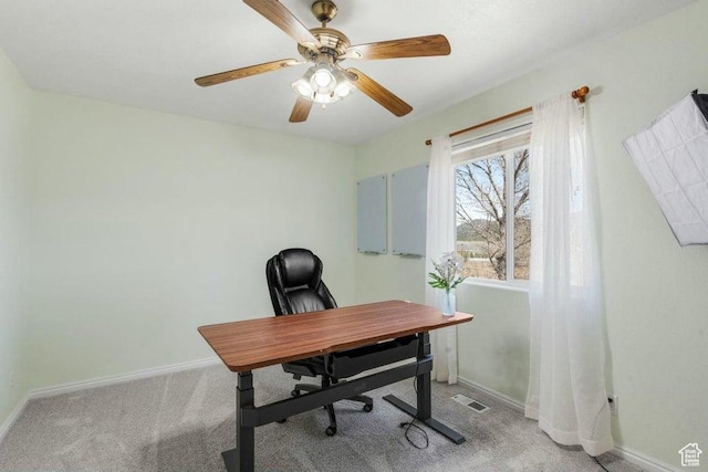 770 W Carter Dr, Pine Valley, UT 84781 - office featuring ceiling fan, visible vents, baseboards, and light carpet