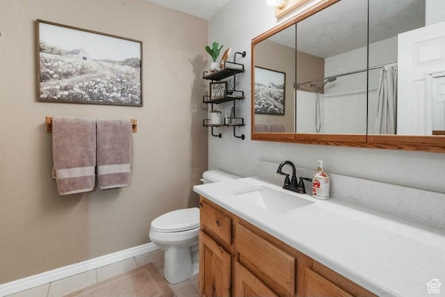770 W Carter Dr, Pine Valley, UT 84781 - full bathroom with tile patterned floors, a shower with curtain, toilet, baseboards, and vanity
