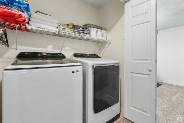 770 W Carter Dr, Pine Valley, UT 84781 - clothes washing area featuring carpet, baseboards, laundry area, and independent washer and dryer