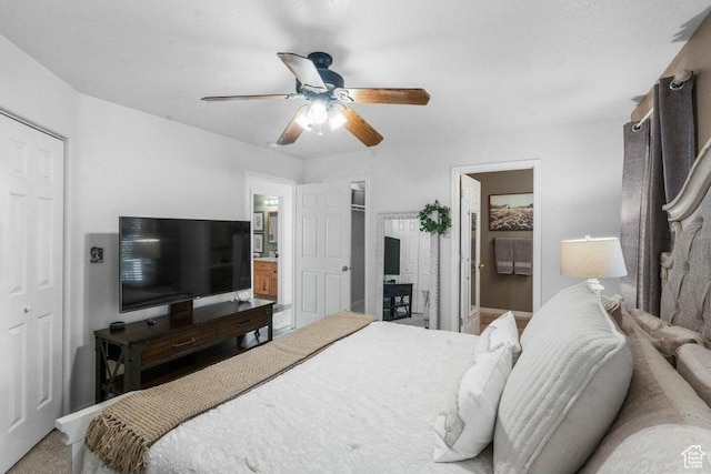 770 W Carter Dr, Pine Valley, UT 84781 - bedroom with a ceiling fan and ensuite bathroom