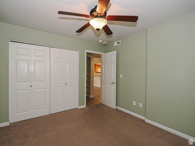 3832 S Big River Way W Unit 1, Salt Lake City, UT 84119 - unfurnished bedroom with baseboards, visible vents, carpet, a closet, and ceiling fan