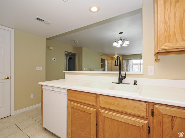 3832 S Big River Way W Unit 1, Salt Lake City, UT 84119 - kitchen with a sink, light tile patterned floors, dishwasher, a peninsula, and visible vents