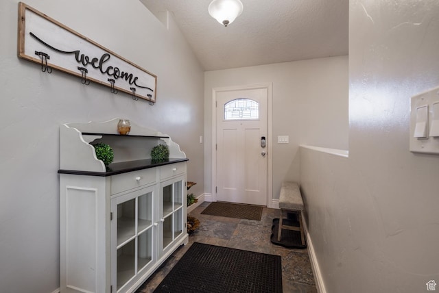 1808 E 2000 S, Naples, UT 84078 - entryway featuring a textured ceiling, stone finish flooring, and baseboards