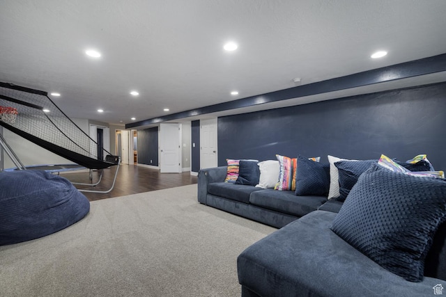 1808 E 2000 S, Naples, UT 84078 - carpeted living area featuring baseboards, wood finished floors, and recessed lighting