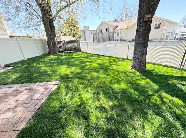 view of yard with a fenced backyard
