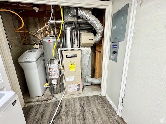 utilities with water heater and electric panel