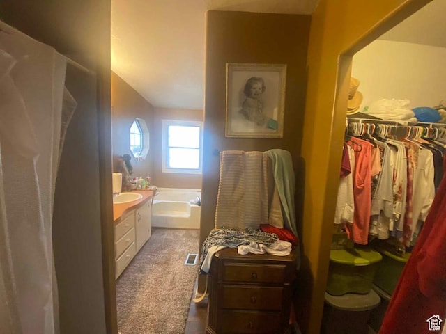 5141 W 940 S, Roosevelt, UT 84066 - bathroom featuring a spacious closet, a bath, visible vents, and vanity