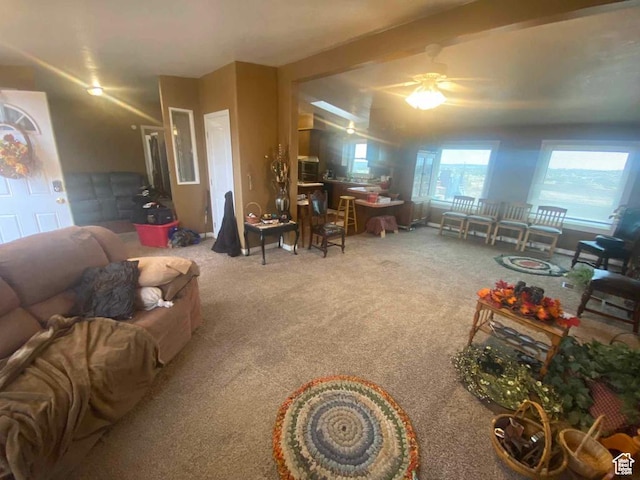 5141 W 940 S, Roosevelt, UT 84066 - carpeted living room featuring a ceiling fan