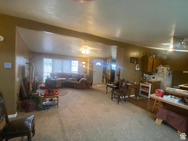 5141 W 940 S, Roosevelt, UT 84066 - living room featuring a ceiling fan and light carpet