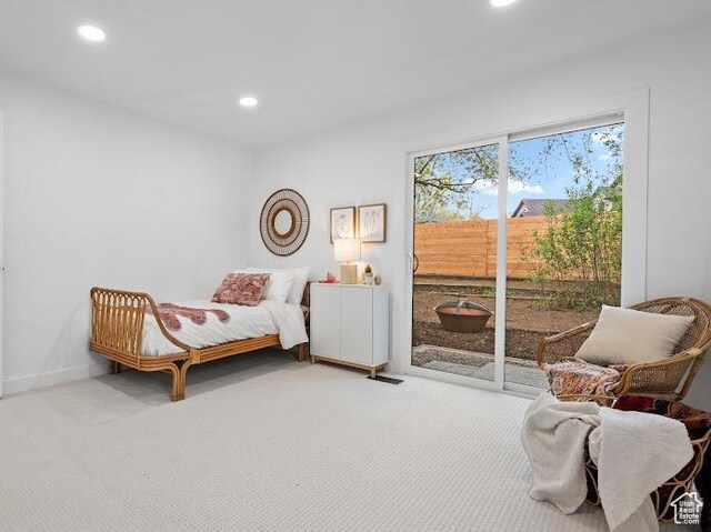 976 E Hyland Lake Dr, Murray, UT 84121 - carpeted bedroom featuring baseboards, access to outside, and recessed lighting