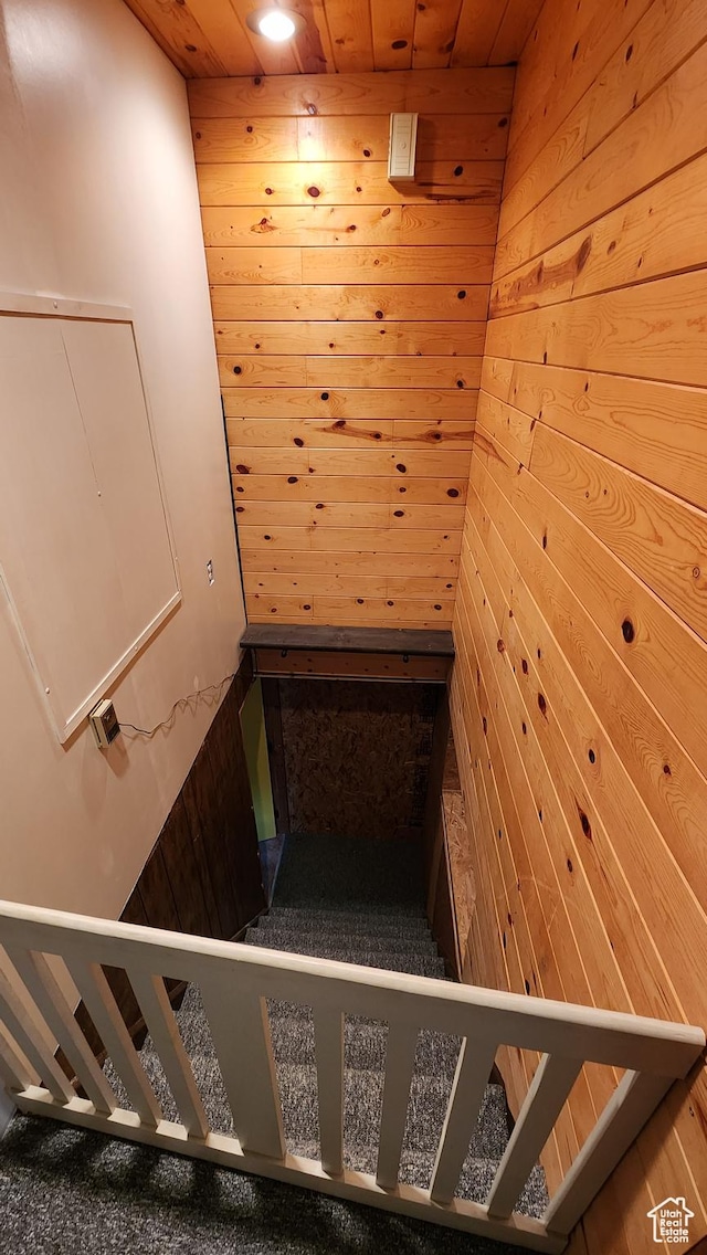 418 S 100 E, Wellington, UT 84542 - stairs featuring wood walls, a sauna / steam room, and wooden ceiling