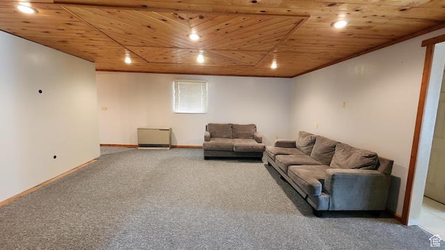 418 S 100 E, Wellington, UT 84542 - living room with wooden ceiling, light carpet, and recessed lighting