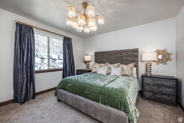 1166 W Cadence Ct, Kamas, UT 84036 - bedroom with baseboards, carpet flooring, and a chandelier