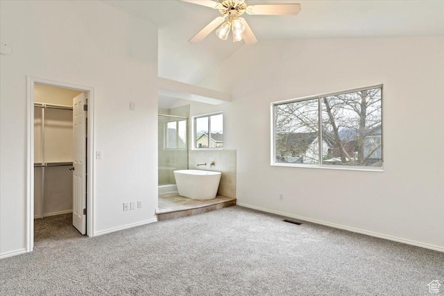 unfurnished bedroom with carpet floors, a spacious closet, and baseboards