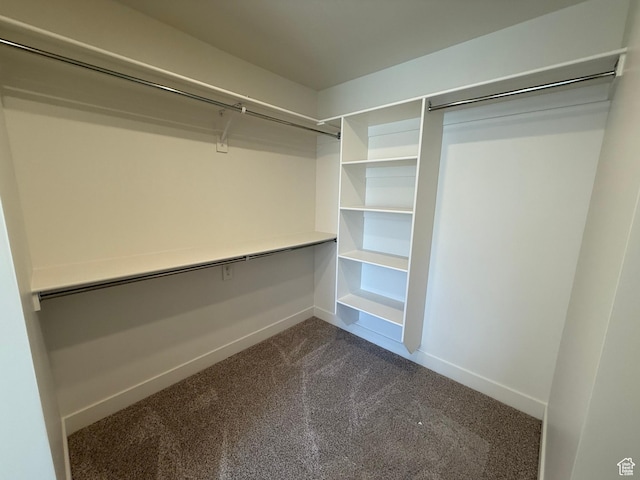 walk in closet with dark colored carpet