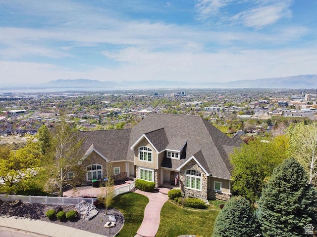 943 N Terrace Dr, Provo, UT 84604 - view of front of property featuring a mountain view, stone siding, and a shingled roof