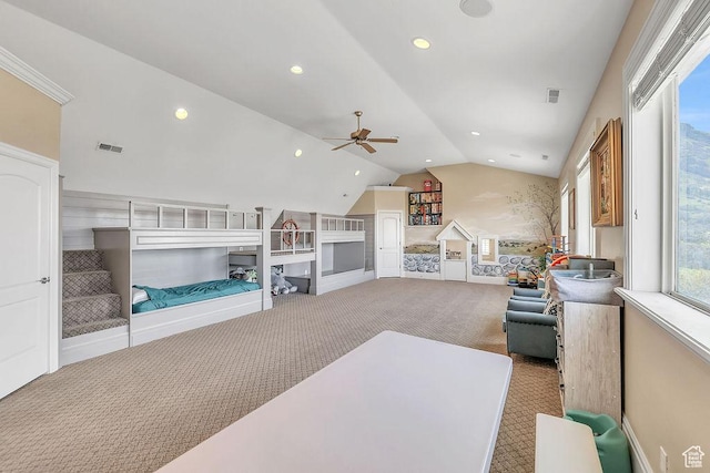 943 N Terrace Dr, Provo, UT 84604 - interior space with recessed lighting, vaulted ceiling, visible vents, and carpet flooring