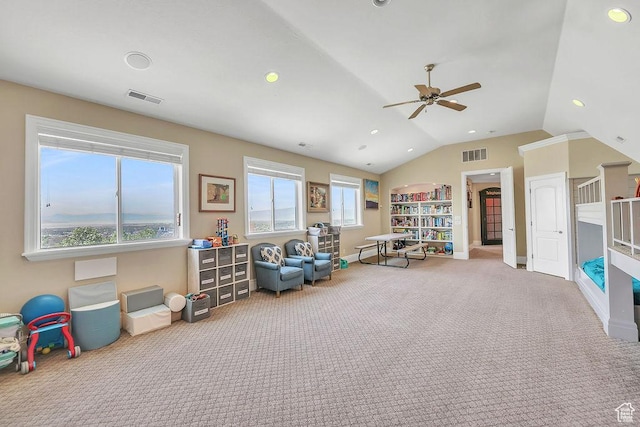 943 N Terrace Dr, Provo, UT 84604 - rec room with carpet flooring, visible vents, recessed lighting, and ceiling fan
