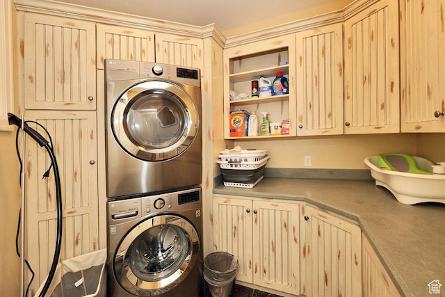 943 N Terrace Dr, Provo, UT 84604 - laundry area with cabinet space and stacked washing maching and dryer