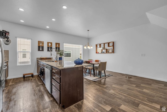 14714 S Rising Star Way, Bluffdale, UT 84065 - kitchen featuring dark wood finished floors, dishwasher, dark brown cabinetry, and a sink