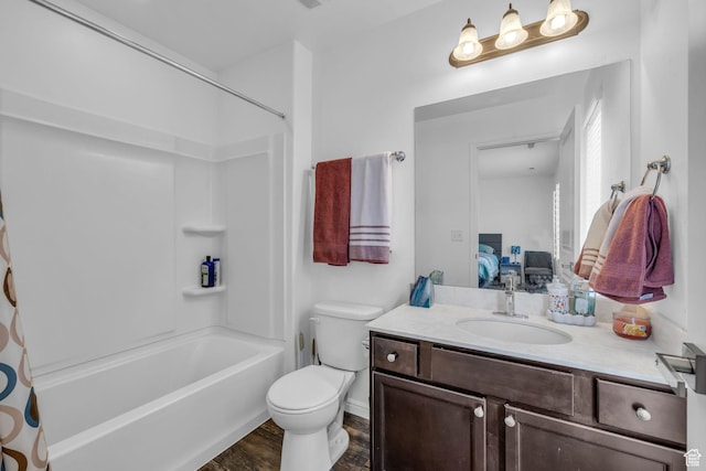 14714 S Rising Star Way, Bluffdale, UT 84065 - full bath featuring toilet, wood finished floors, vanity, shower / tub combo with curtain, and ensuite bath