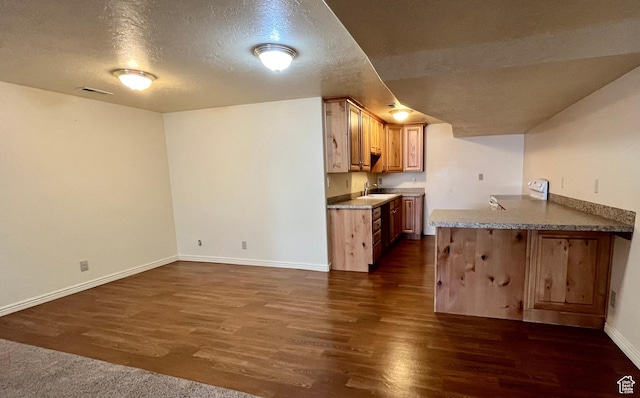 407 W Larkspur Ln, Morgan, UT 84050 - kitchen featuring baseboards, visible vents, a textured ceiling, and dark wood-style floors