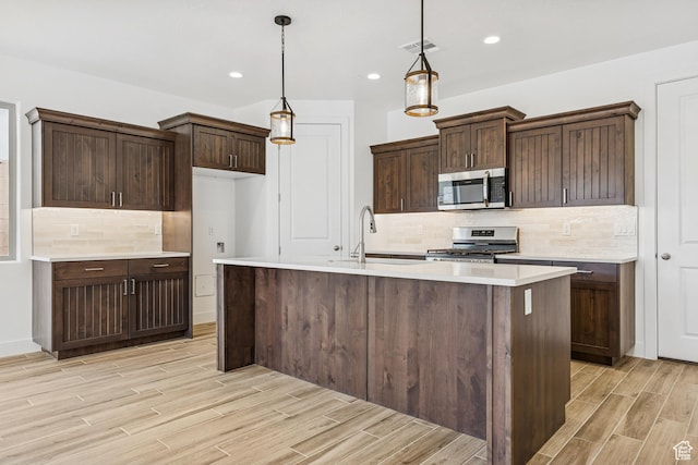 3618 W 185 N, Hurricane, UT 84737 - kitchen with visible vents, a sink, light wood-style floors, decorative backsplash, and appliances with stainless steel finishes