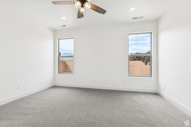 3618 W 185 N, Hurricane, UT 84737 - carpeted spare room with baseboards, a ceiling fan, visible vents, and recessed lighting