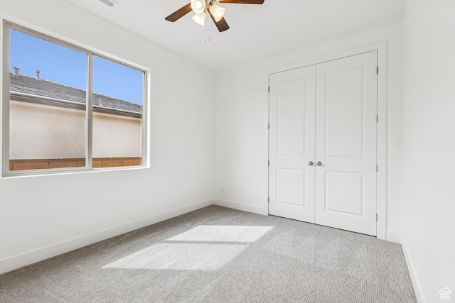 3618 W 185 N, Hurricane, UT 84737 - unfurnished bedroom with a closet, ceiling fan, carpet floors, baseboards, and visible vents