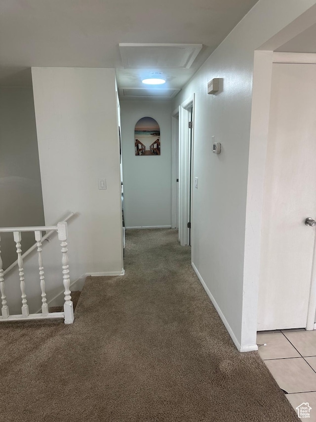 4584 S Knightsbridge Rd, Taylorsville, UT 84129 - hall featuring attic access, carpet, baseboards, and an upstairs landing