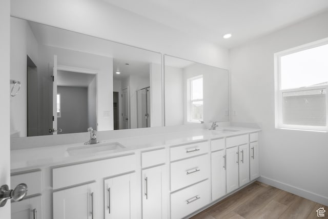 1784 E Bison Dr Unit B234, Eagle Mountain, UT 84005 - bathroom with baseboards, wood finished floors, a sink, and double vanity