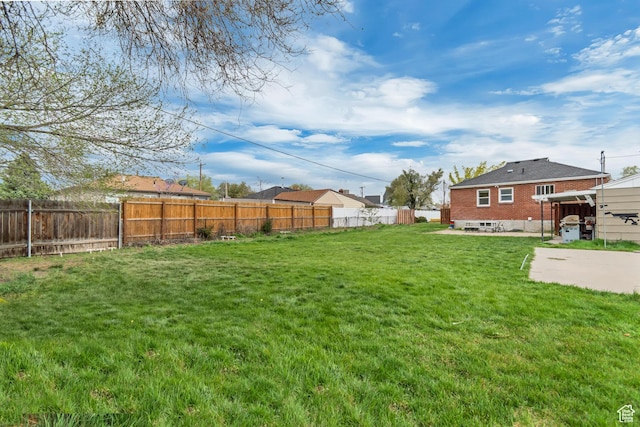 view of yard with a patio area and a fenced backyard