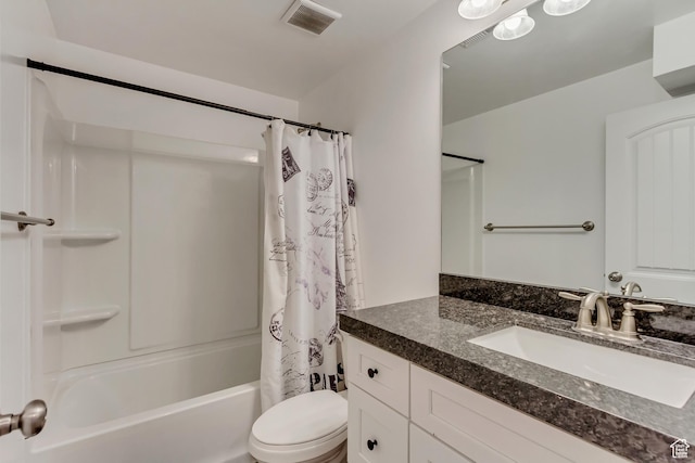 8459 N Western Gailes Dr, Eagle Mountain, UT 84005 - bathroom featuring shower / bath combo with shower curtain, toilet, vanity, and visible vents