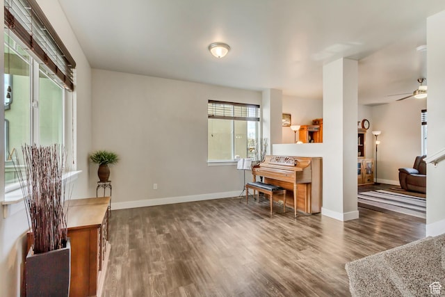8459 N Western Gailes Dr, Eagle Mountain, UT 84005 - office area featuring baseboards, a ceiling fan, and wood finished floors