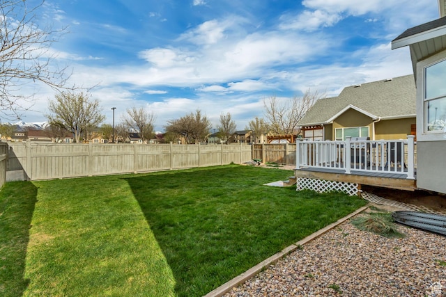 8459 N Western Gailes Dr, Eagle Mountain, UT 84005 - view of yard featuring a wooden deck and a fenced backyard