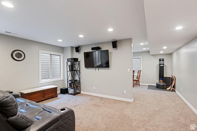 5701 W Emmeline Dr, Herriman, UT 84096 - living area featuring baseboards, visible vents, recessed lighting, and light colored carpet