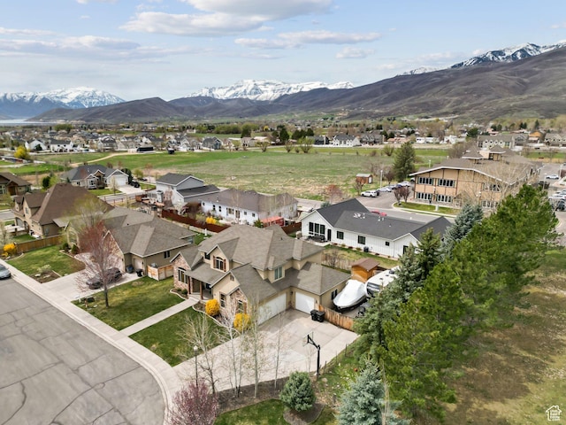 bird's eye view featuring a mountain view and a residential view