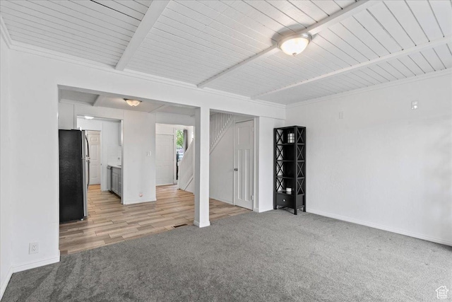 4216 S Solitude Rdg Unit A, Taylorsville, UT 84129 - interior space featuring wood ceiling, light carpet, baseboards, and beam ceiling