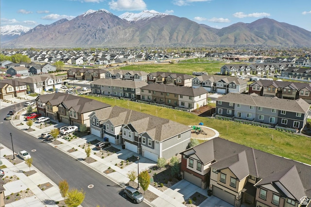 bird's eye view with a mountain view and a residential view